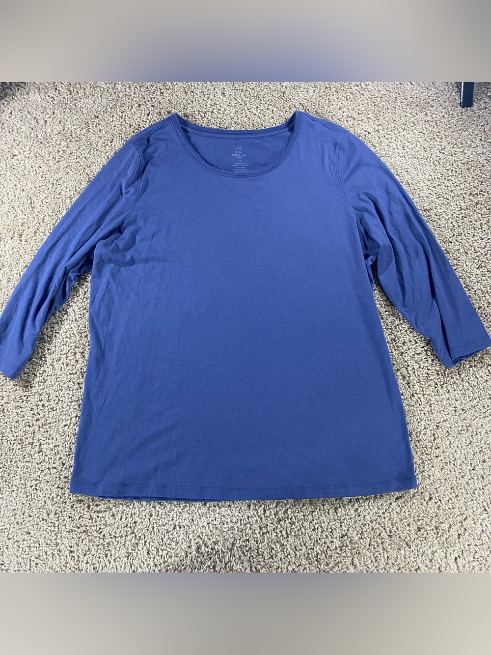 Woolx Jenny 3/4 Sleeve Blue Crew Neck 1X Shirt Top Breathable